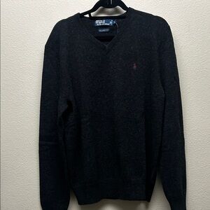 Polo by Ralph Lauren Men's Dark Black V-Neck Sweater with Polo Pony